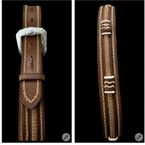 Justin Boots Accessories - Justin Top Grain Cowhide Brown Leather Belt Womens Size 30 Woven Western Rodeo